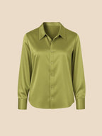 Satin Button-Down Shirt with Pointed Collar and Cuffs