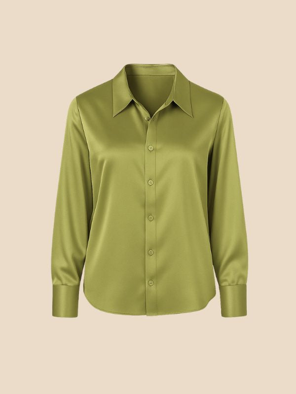 Satin Button-Down Shirt with Pointed Collar and Cuffs