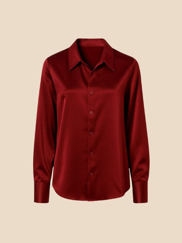 Satin Button-Down Shirt with Pointed Collar and Cuffs
