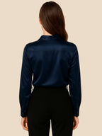 Satin Button-Down Shirt with Pointed Collar and Cuffs