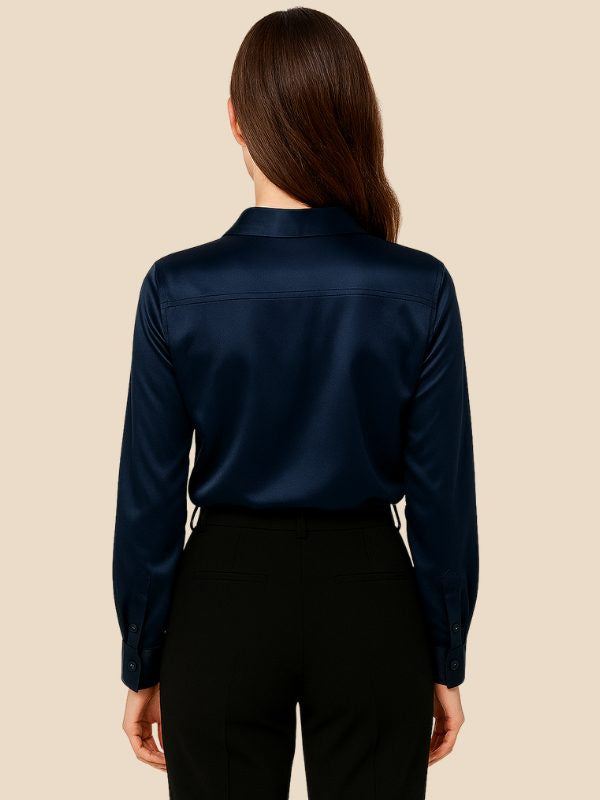 Satin Button-Down Shirt with Pointed Collar and Cuffs
