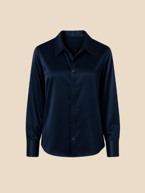 Satin Button-Down Shirt with Pointed Collar and Cuffs