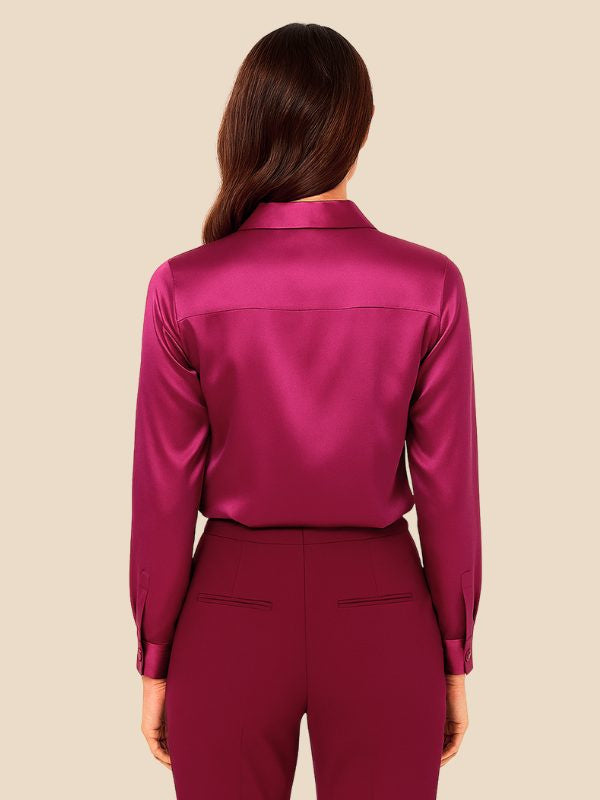 Satin Button-Down Shirt with Pointed Collar and Cuffs
