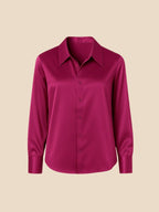Satin Button-Down Shirt with Pointed Collar and Cuffs