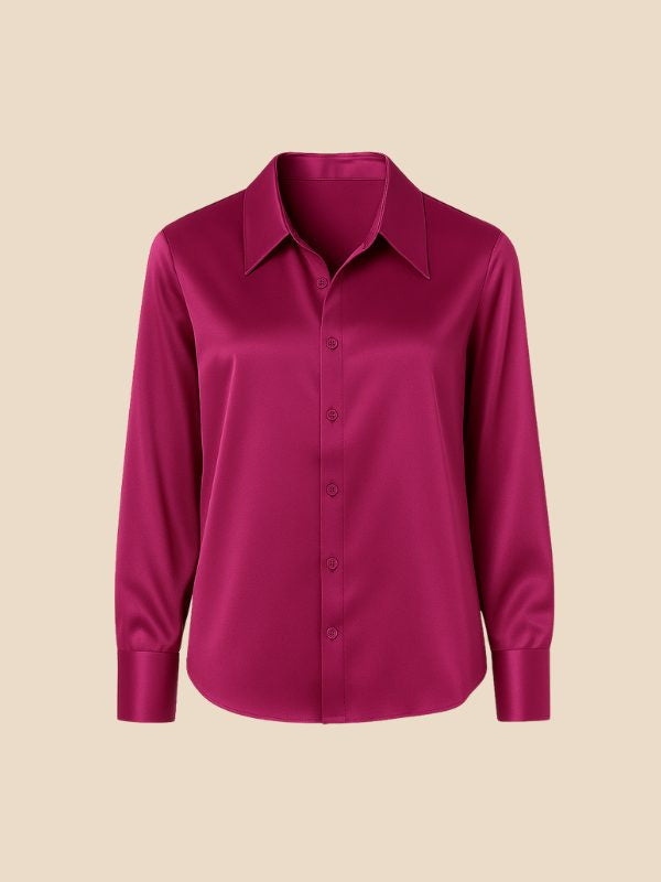 Satin Button-Down Shirt with Pointed Collar and Cuffs