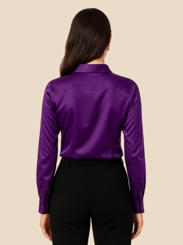 Satin Button-Down Shirt with Pointed Collar and Cuffs