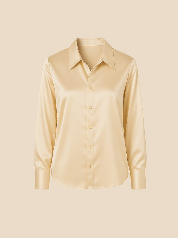 Satin Button-Down Shirt with Pointed Collar and Cuffs