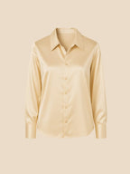 Satin Button-Down Shirt with Pointed Collar and Cuffs
