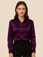Satin Button-Down Shirt with Pointed Collar and Cuffs