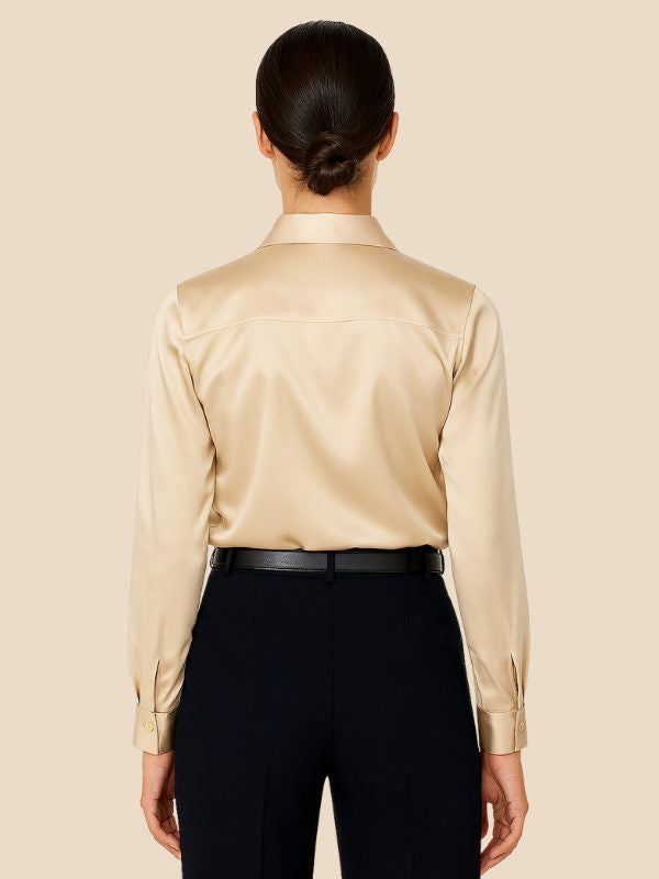 Satin Button-Down Shirt with Pointed Collar and Cuffs