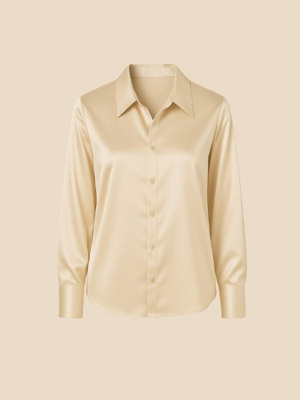 Satin Button-Down Shirt with Pointed Collar and Cuffs