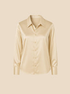 Satin Button-Down Shirt with Pointed Collar and Cuffs