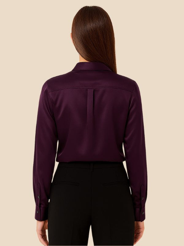 Satin Button-Down Shirt with Pointed Collar and Cuffs