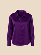 Satin Button-Down Shirt with Pointed Collar and Cuffs