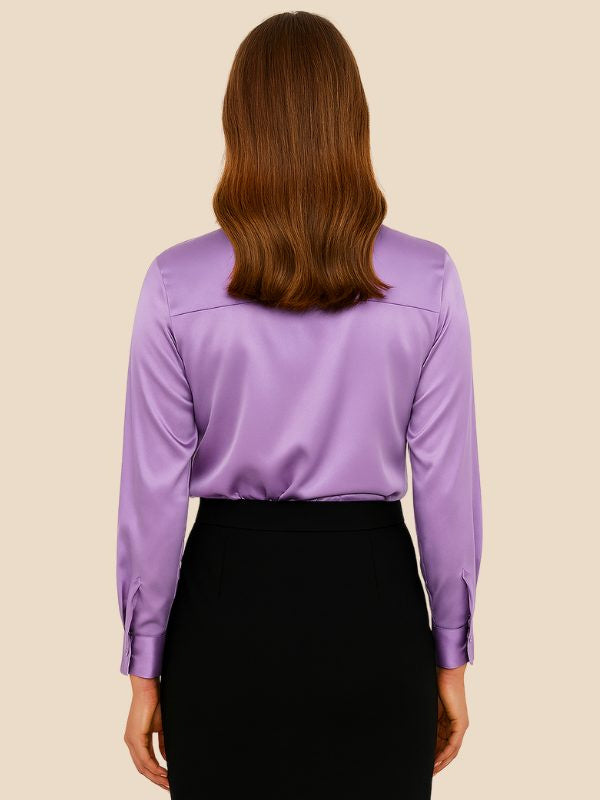 Satin Button-Down Shirt with Pointed Collar and Cuffs