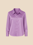 Satin Button-Down Shirt with Pointed Collar and Cuffs
