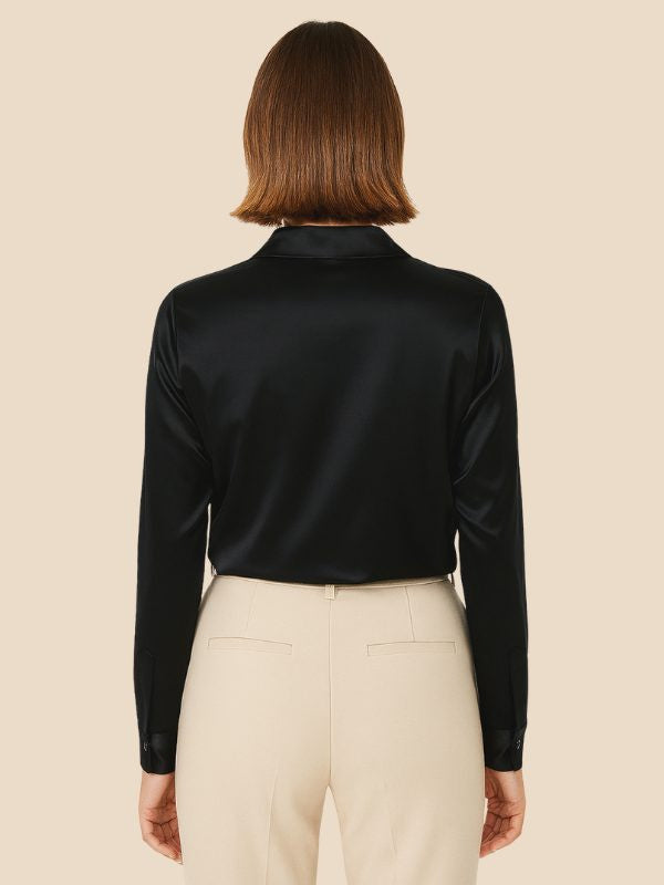 Satin Button-Down Shirt with Pointed Collar and Cuffs