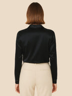 Satin Button-Down Shirt with Pointed Collar and Cuffs