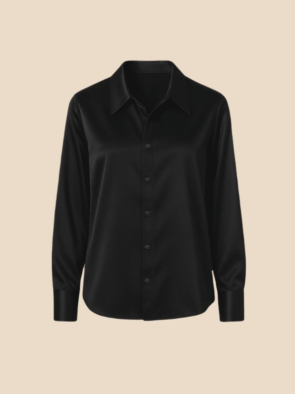 Satin Button-Down Shirt with Pointed Collar and Cuffs