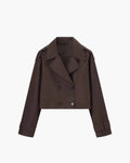 Short Double-Breasted Trench Coat with Notch Lapels - Coffee