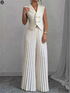 Sleeveless Double-Breasted Blazer and Pleated Pants Set