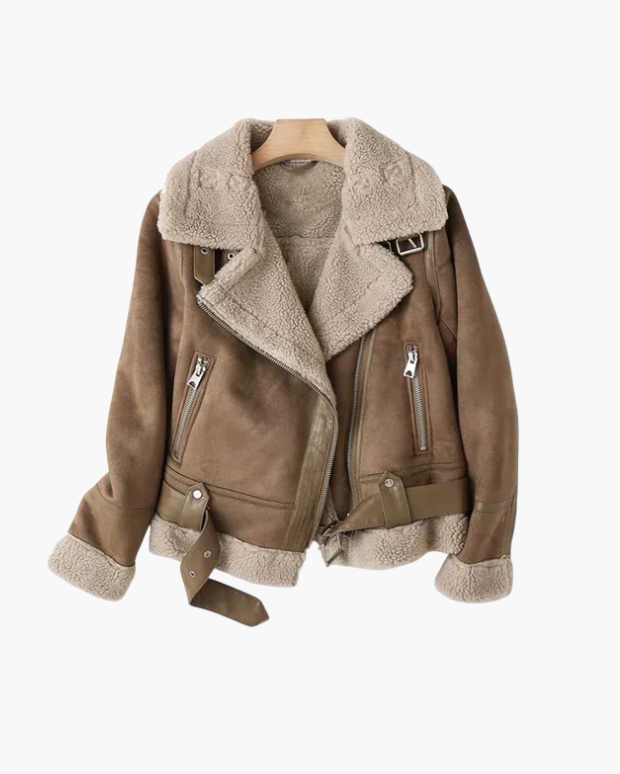 Suede-Look Aviator Jacket with Sherpa Lining and Collar