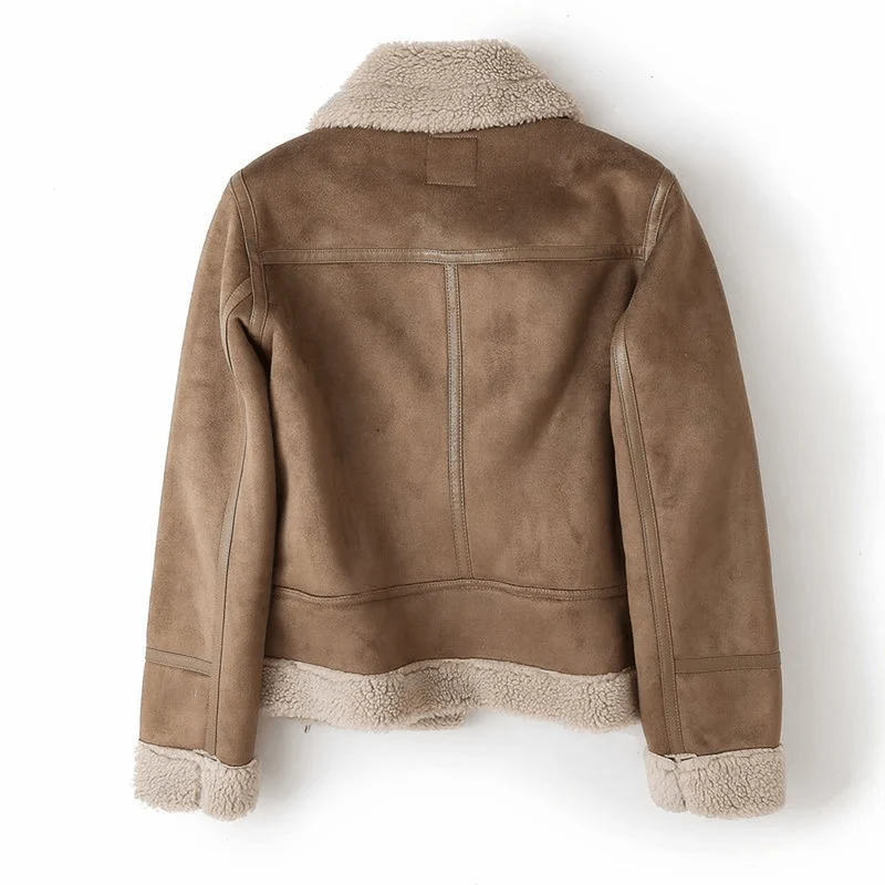 Suede-Look Aviator Jacket with Sherpa Lining and Collar