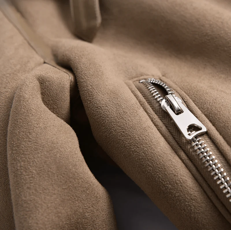 Suede-Look Aviator Jacket with Sherpa Lining and Collar