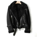 Suede-Look Aviator Jacket with Sherpa Lining and Collar - Black