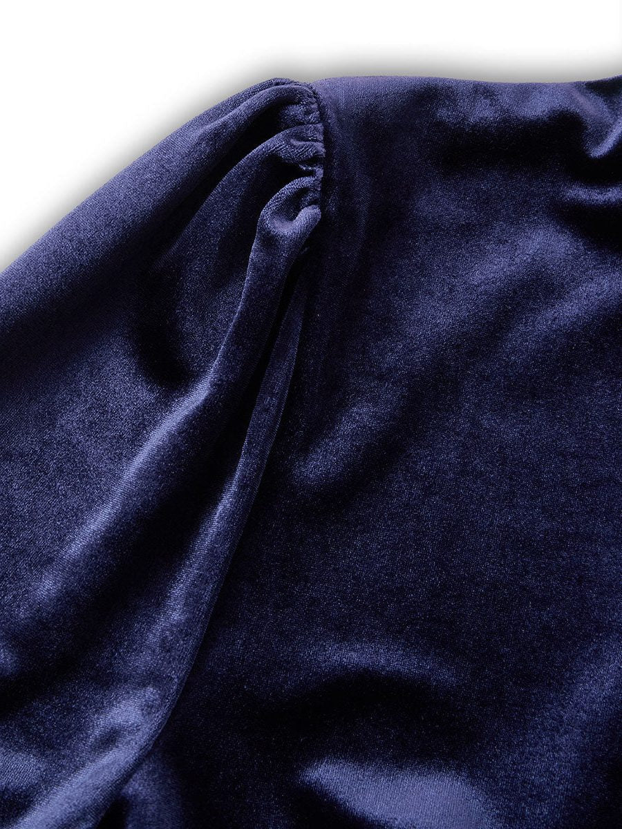 Velvet A-Line Midi Dress with Crew Neck and Long Sleeves