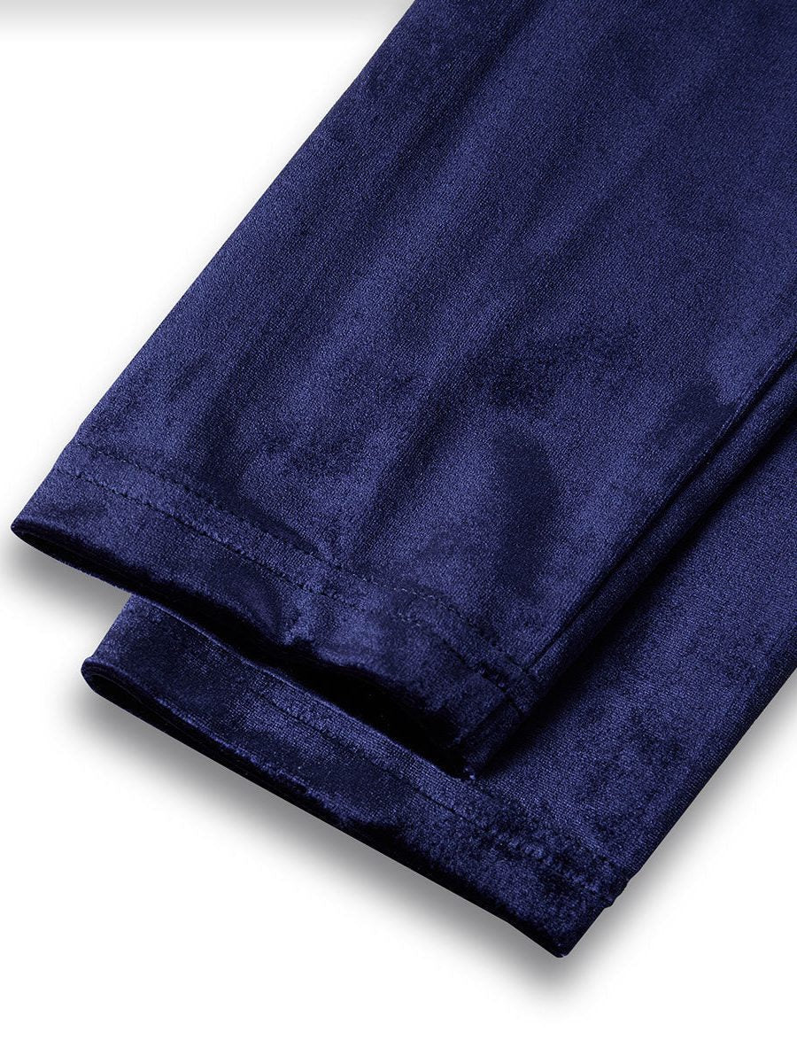 Velvet A-Line Midi Dress with Crew Neck and Long Sleeves