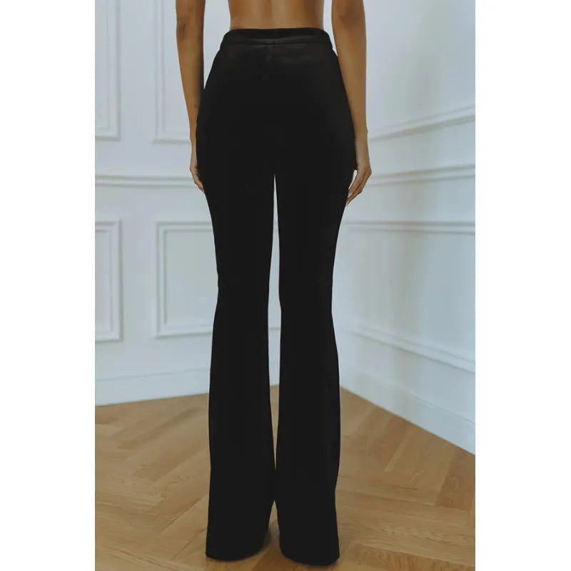 Velvet Blazer Set with Notch Lapels and Flared Pants