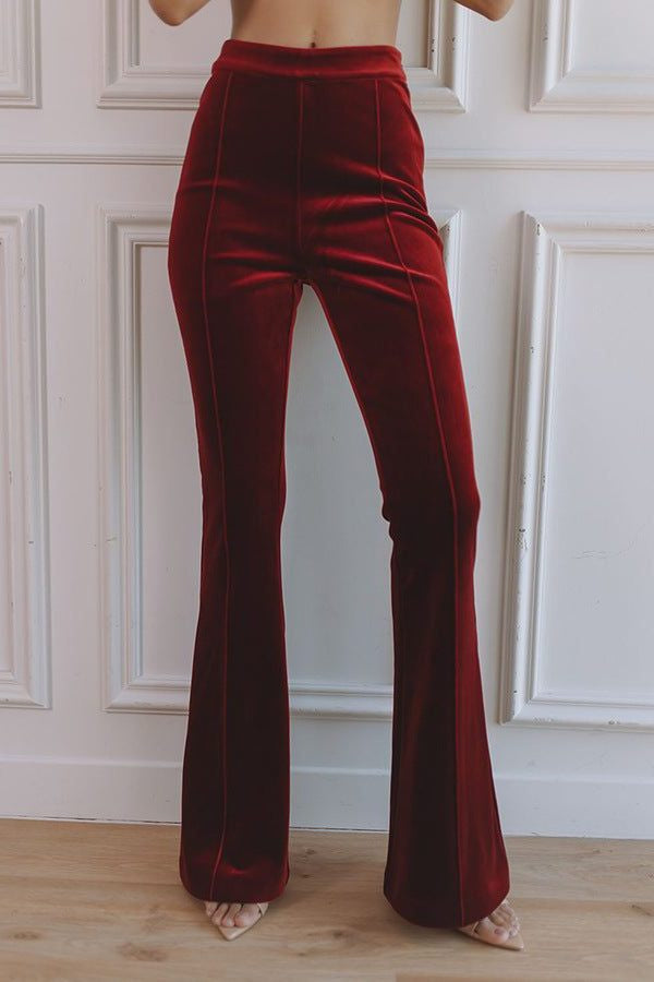 Velvet Blazer Set with Notch Lapels and Flared Pants