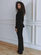 Velvet Blazer Set with Notch Lapels and Flared Pants