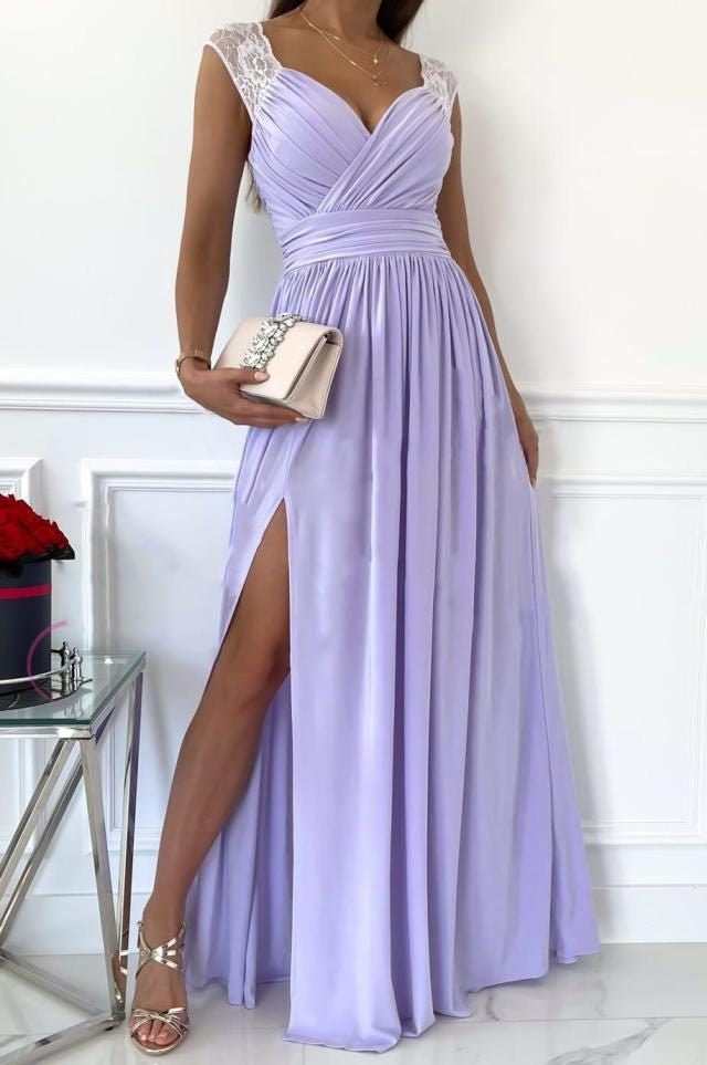 Wrap Maxi Dress with V-Neck, Gathered Waist and Side Split