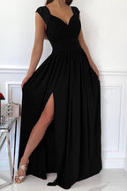 Wrap Maxi Dress with V-Neck, Gathered Waist and Side Split