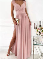 Wrap Maxi Dress with V-Neck, Gathered Waist and Side Split