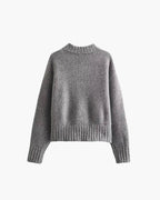 Zip-Up Knitted Cardigan with Round Neck and Ribbed Trim