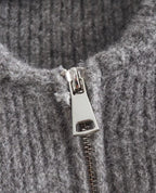 Zip-Up Knitted Cardigan with Round Neck and Ribbed Trim