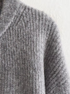 Zip-Up Knitted Cardigan with Round Neck and Ribbed Trim